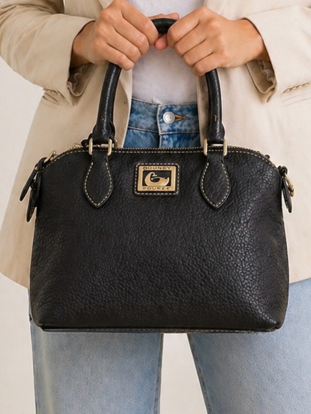 DOONEY & BOURKE Pebbled Leather Satchel Black Top Handle Shoulder Bag